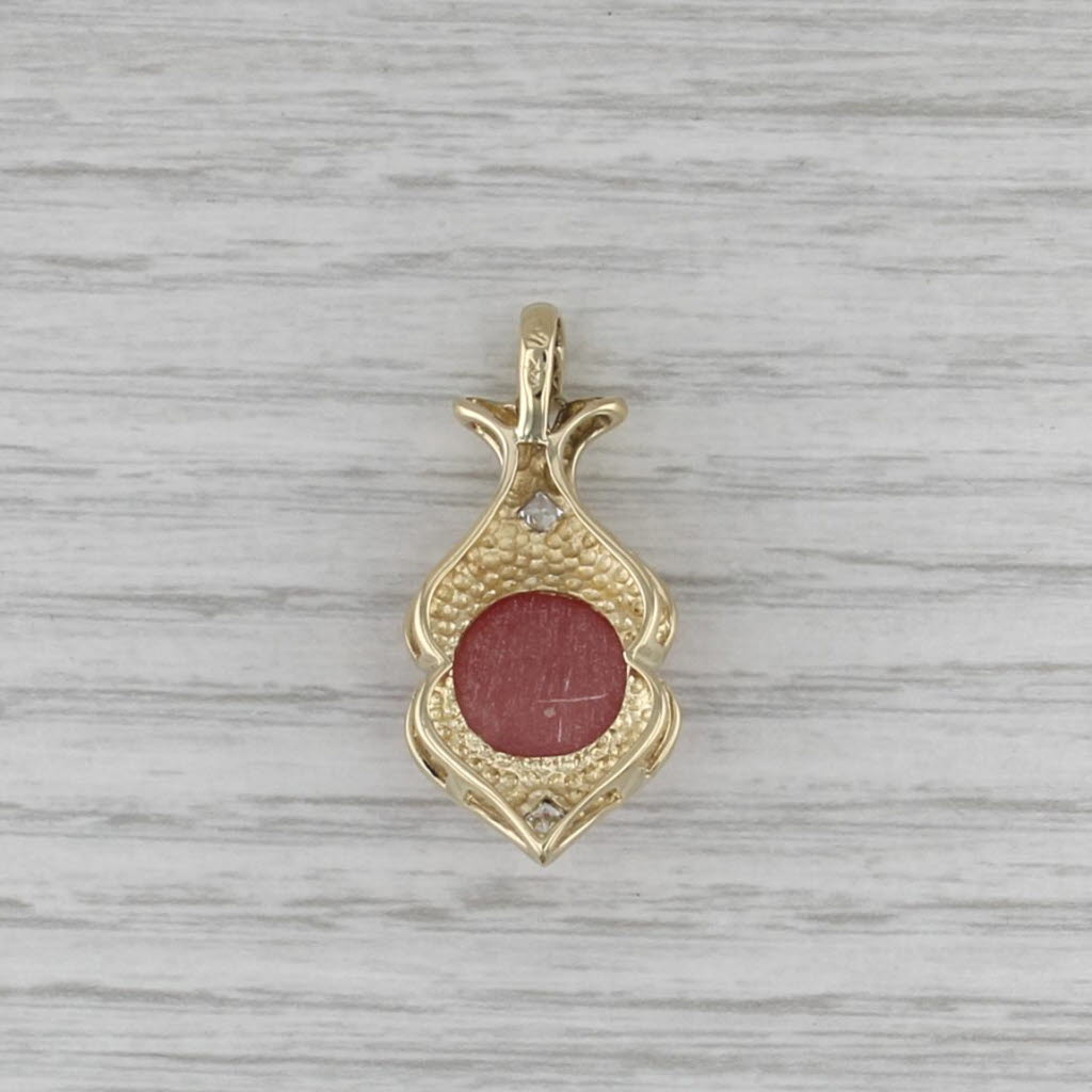 Pink Rhodochrosite Cabochon Sapphire Pendant 14k Yellow Gold