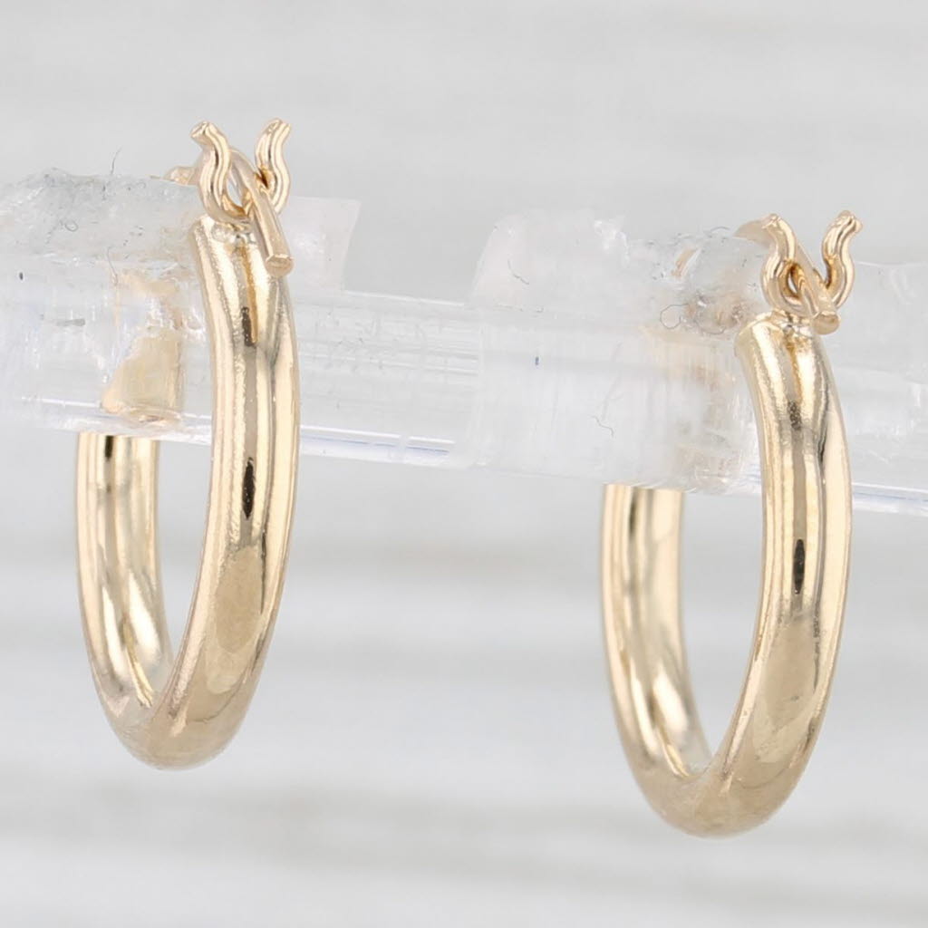 Light Gray Small Hoop Huggie Earrings 14k Yellow Gold Snap Top Round Hoops