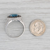 Gray 2.79ctw Oval Blue Topaz Diamond Halo Ring 10k White Gold Size 8.25 Cocktail