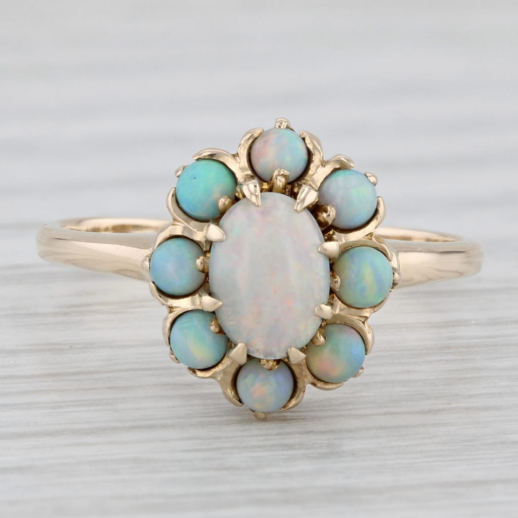 Gray Vintage Opal Cabochon Ring 10k Yellow Gold Size 7.5