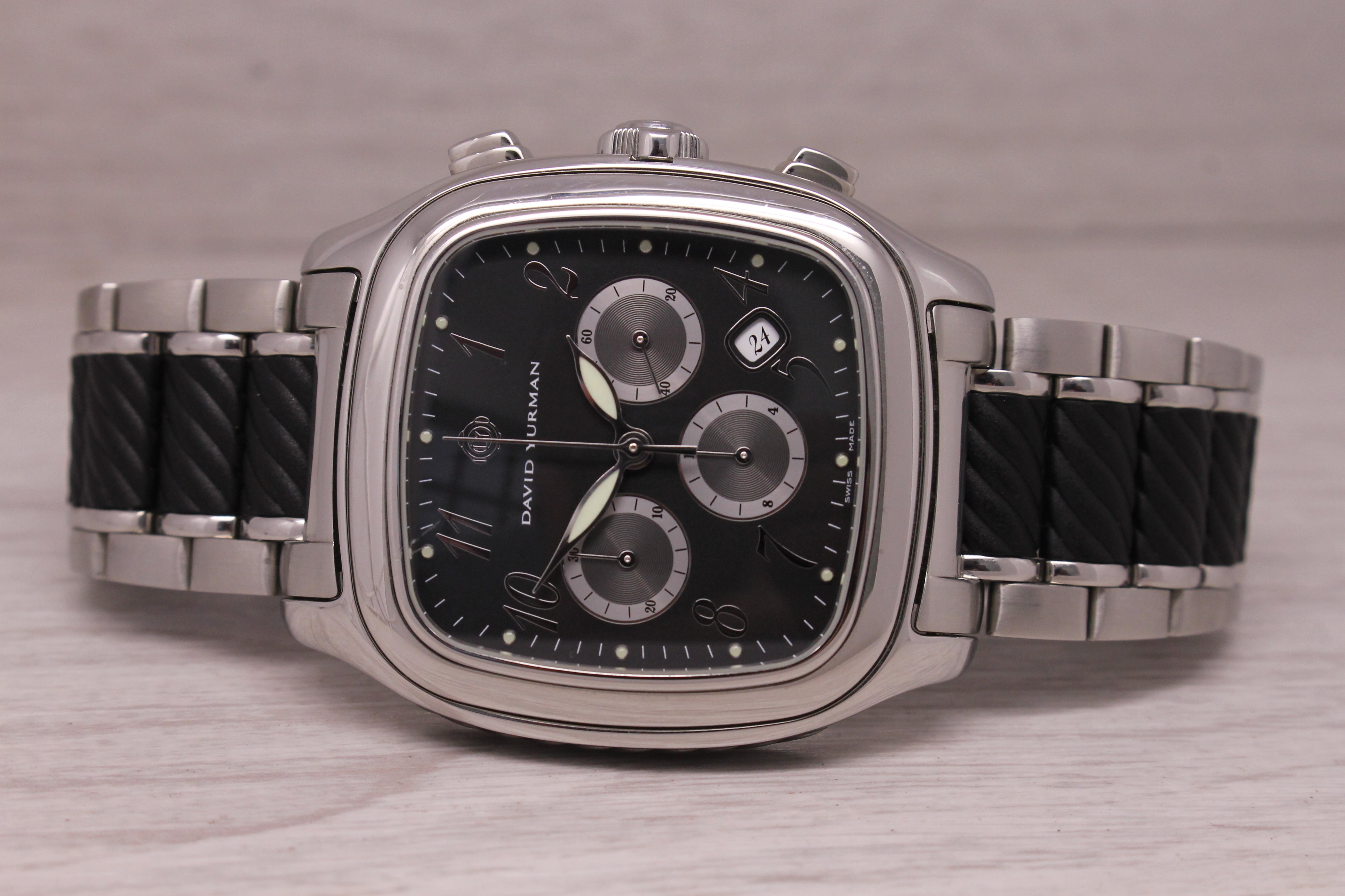 David Yurman T305 Mens 41mm Steel Automatic Chronograph Watch w/ Bracelet & Box