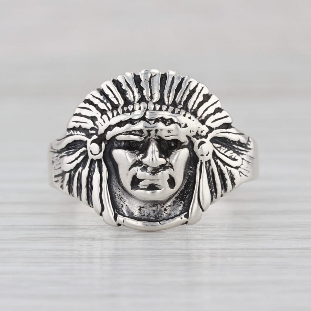 Men's Figural Indian Head Ring Sterling Silver Size 11.25