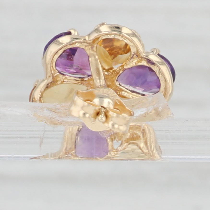 Light Gray 4.20ctw Amethyst Citrine Flower Stud Earrings 14k Yellow Gold