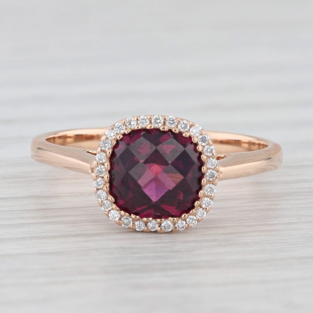 Light Gray New Rhodolite Garnet Diamond Halo Ring 18k Rose Gold Size 6.5 Engagement