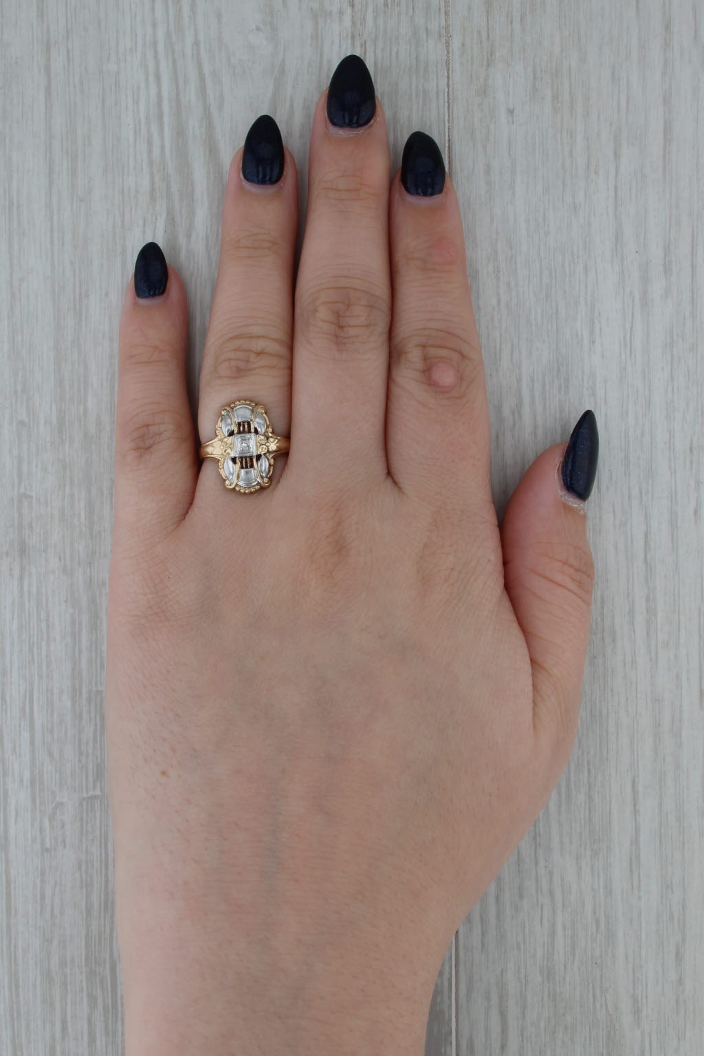 Vintage Diamond Ring 14k Yellow White Gold Filigree Size 6