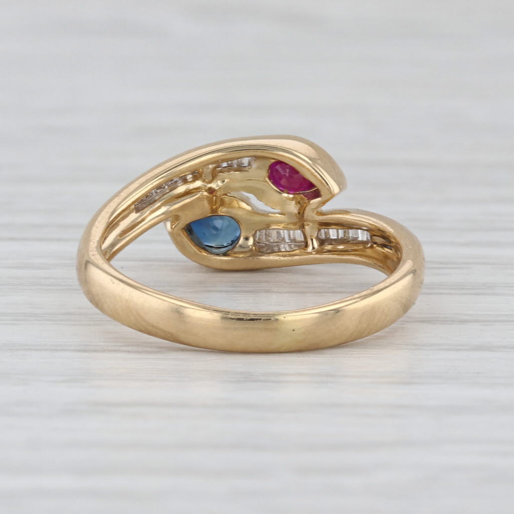 0.61ctw Ruby Blue Sapphire Diamond Bypass Ring 18k Yellow Gold Size 6-6.25