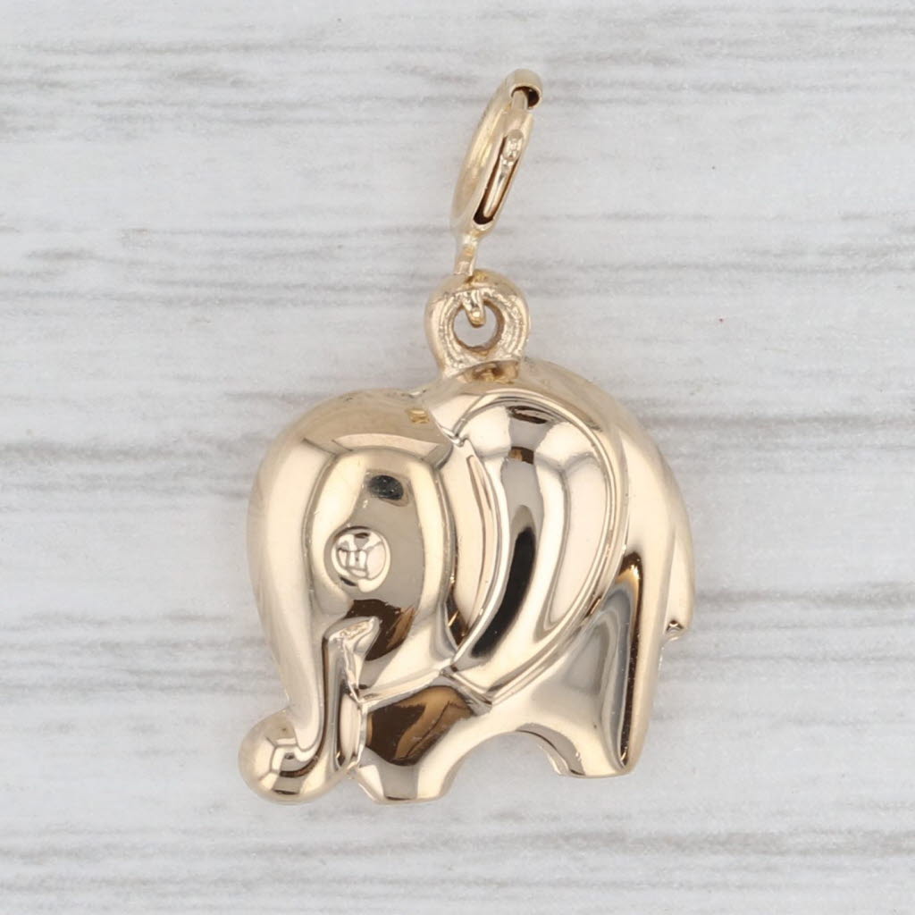 Light Gray Small Elephant Charm 14k Yellow Gold Pendant