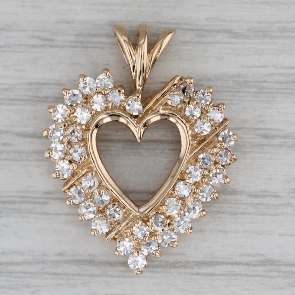 Gray 1.12ctw Pave Diamond Cluster Open Heart Pendant 14k Yellow Gold