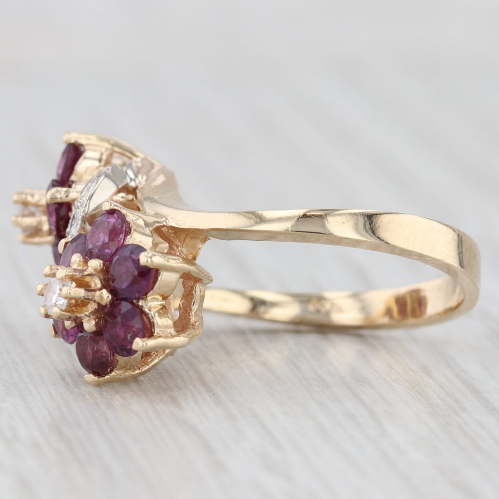 Light Gray 2.18ctw Ruby Diamond Flower Bypass Ring 14k Yellow Gold Size 6.25