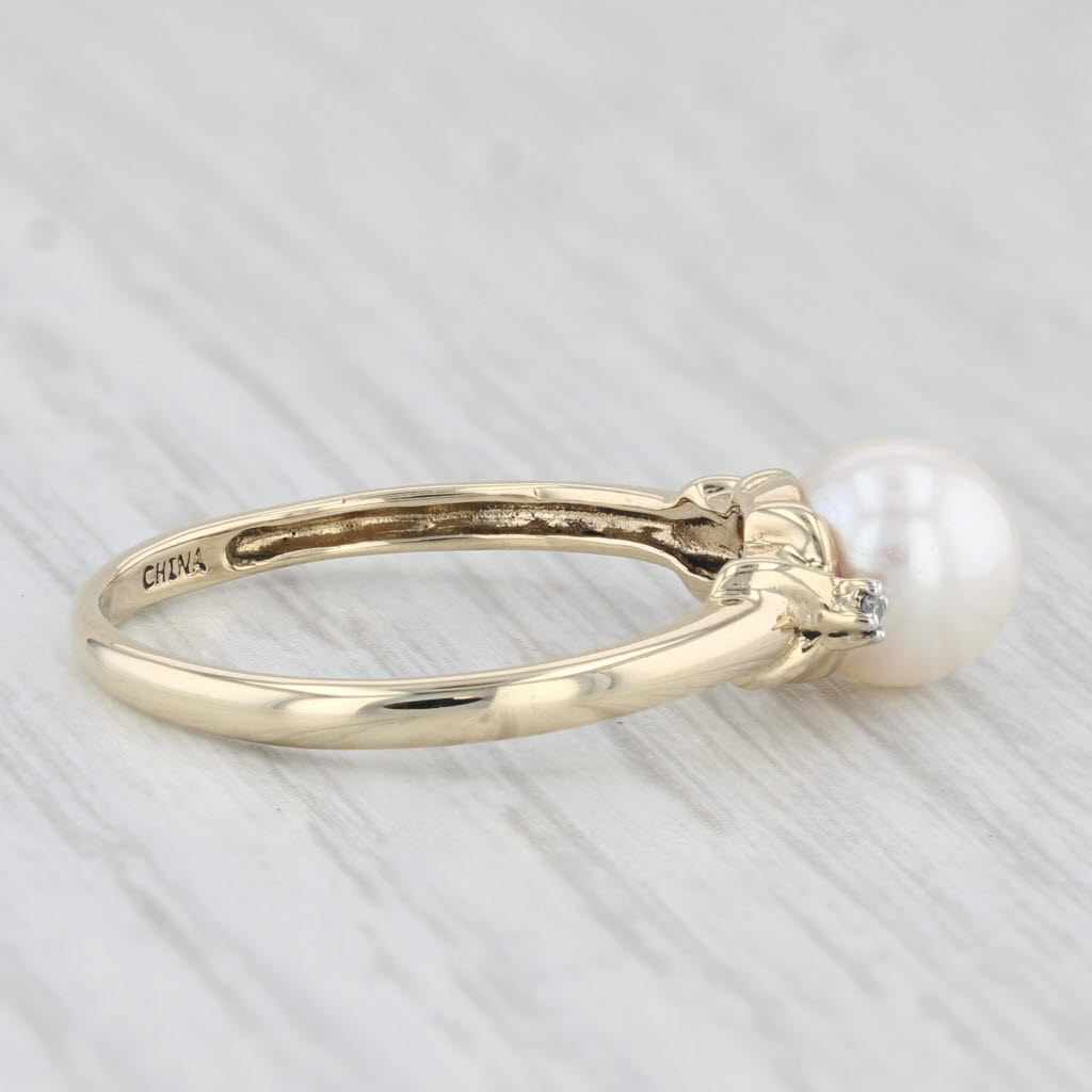 Light Gray Cultured Pearl Solitaire Ring 10k Gold Size 7 Diamond Accents