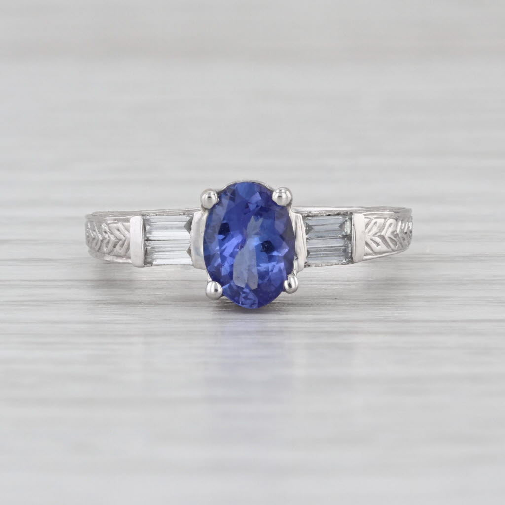 1.16ctw Tanzanite Diamond Ring 14k White Gold Size 6 Wheat Band Engaement