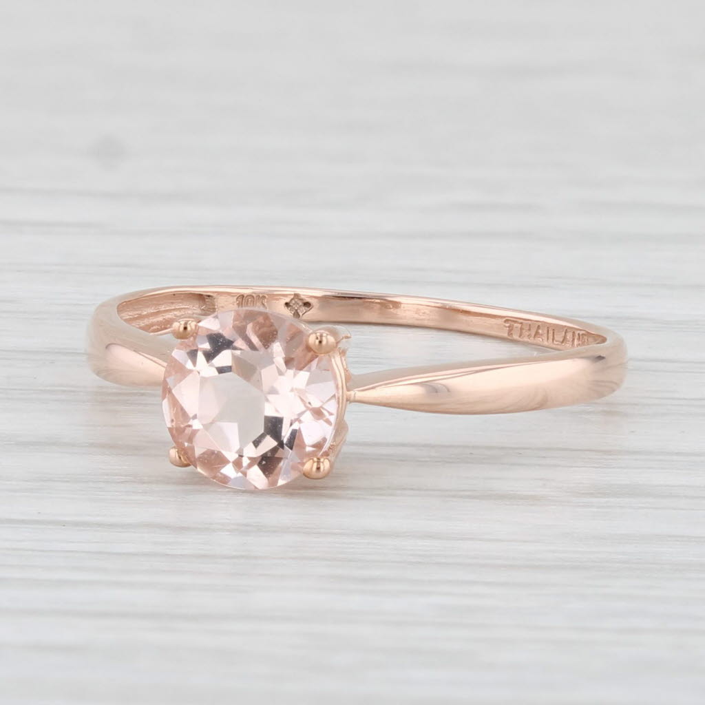 Light Gray 1ct Peach Pink Morganite Ring 10k Rose Gold Size 8.25 Round Solitaire Engagement