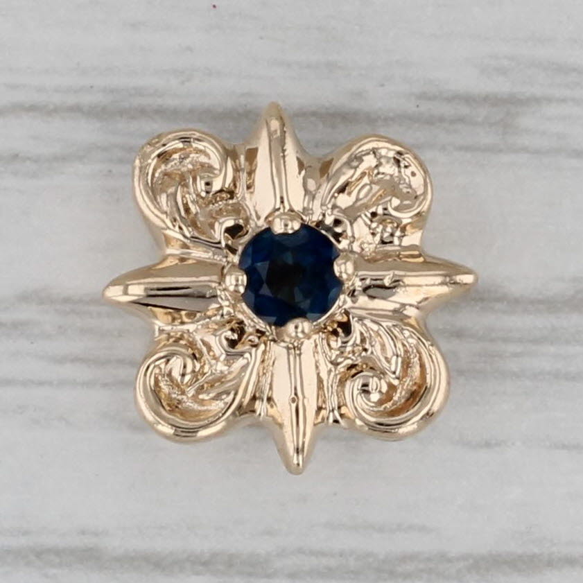 0.16ct Sapphire Flower Slide Bracelet Charm 14k Yellow Gold Vintage Old Victoria