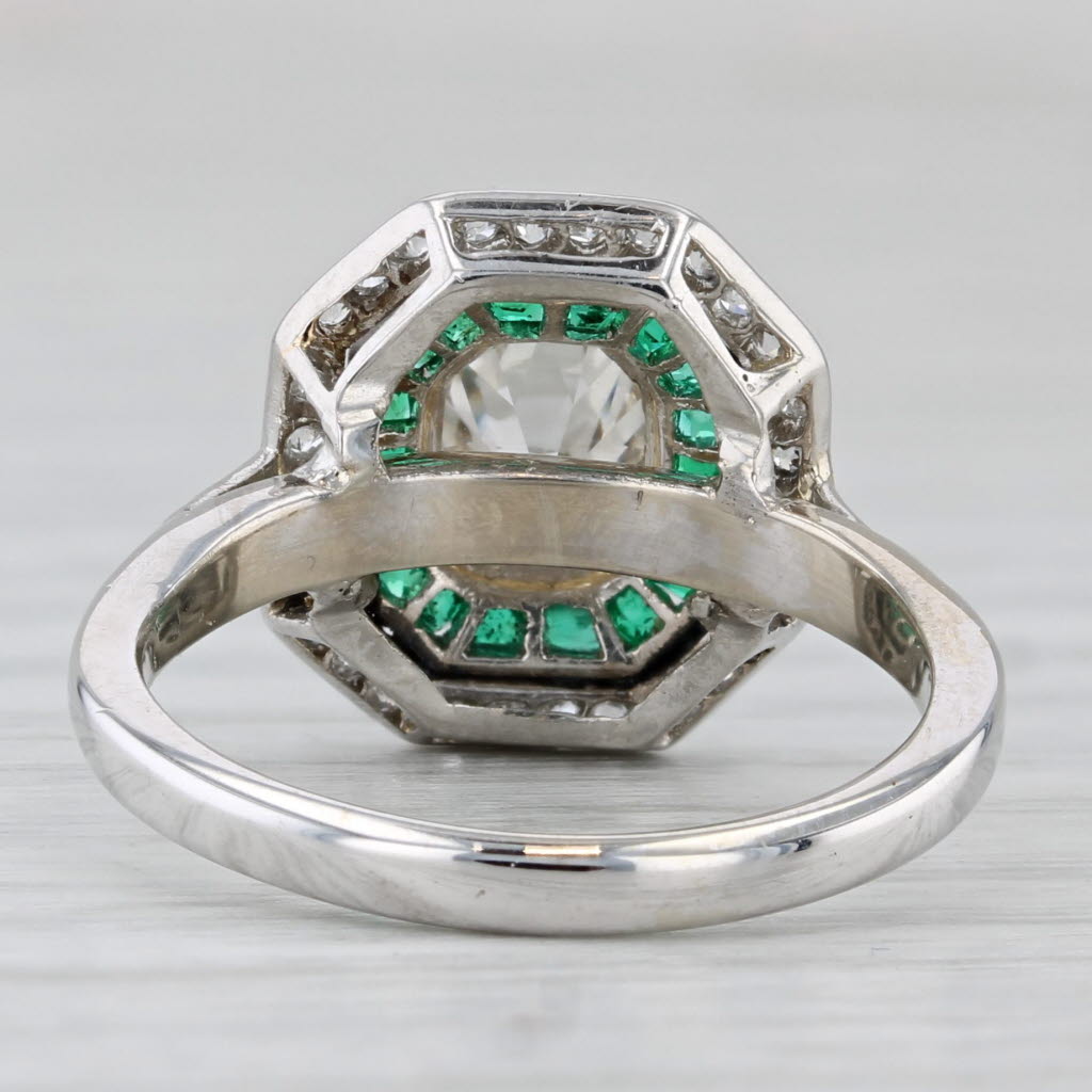 Gray Vintage 1.25ctw Emerald Diamod Halo Ring 14K Gold Platinum Size 6.25 Engagement