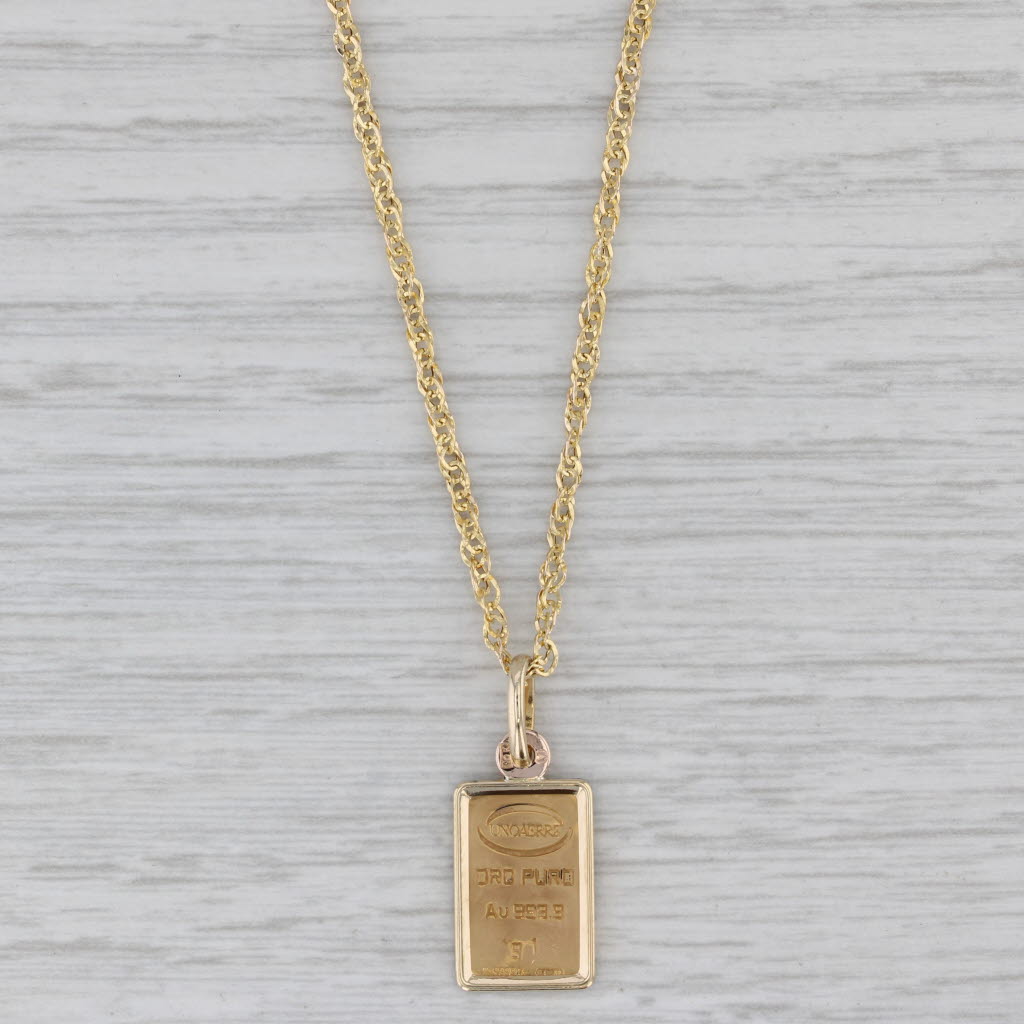 Gray UnoAErre Oro Puro Fine Gold Bar Pendant Necklace 10k Gold 20.25" Rope Chain