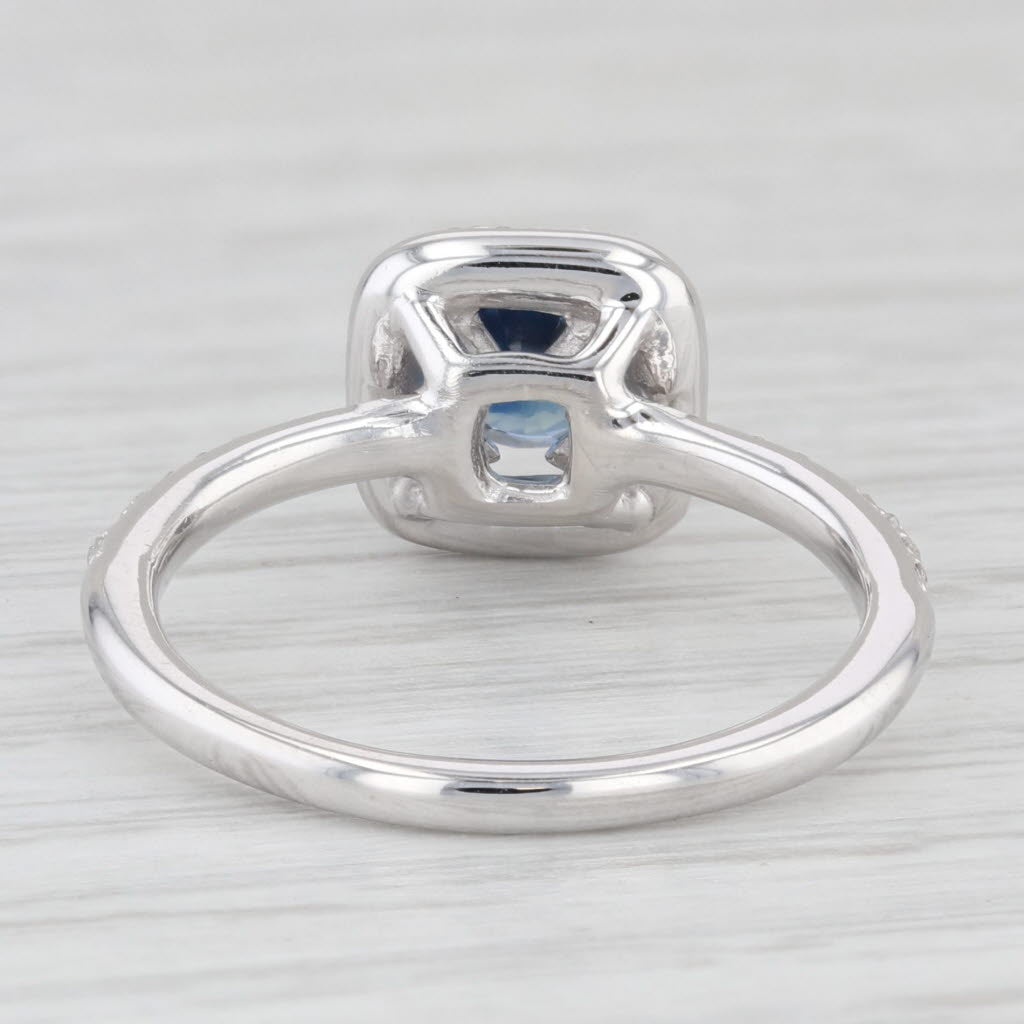 Light Gray 1.50ctw Blue Sapphire Diamond Halo Ring 14k White Gold Size 7 Engagement