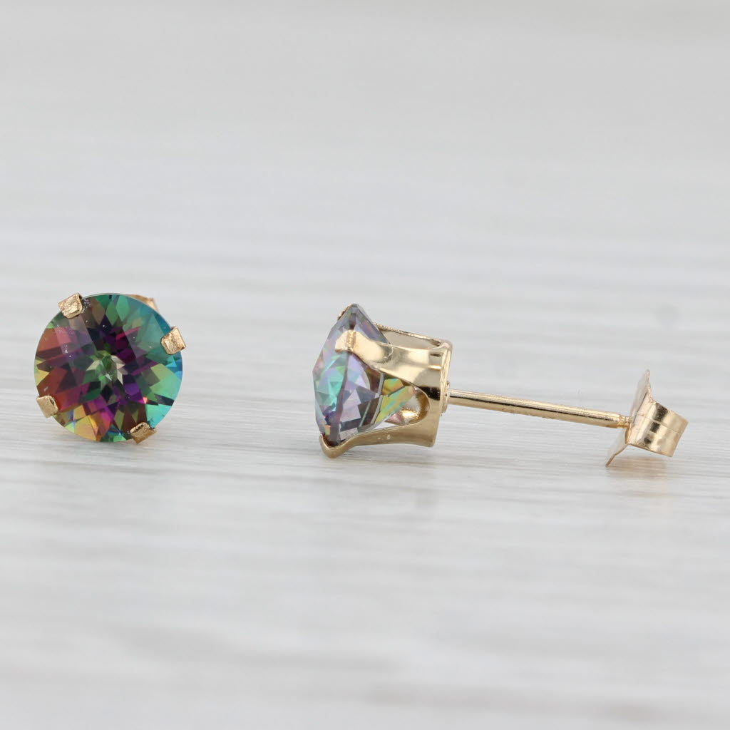 Light Gray 1.96ctw Mystic Topaz Round Solitaire Stud Earrings 14k Yellow Gold