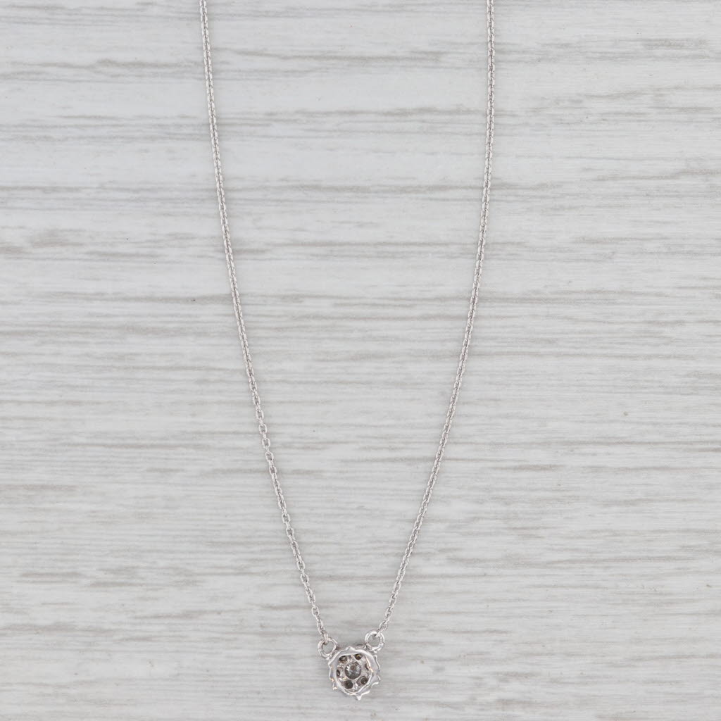 New 0.15ctw Diamond Cluster Pendant Necklace 14k White Gold Adjustable Length