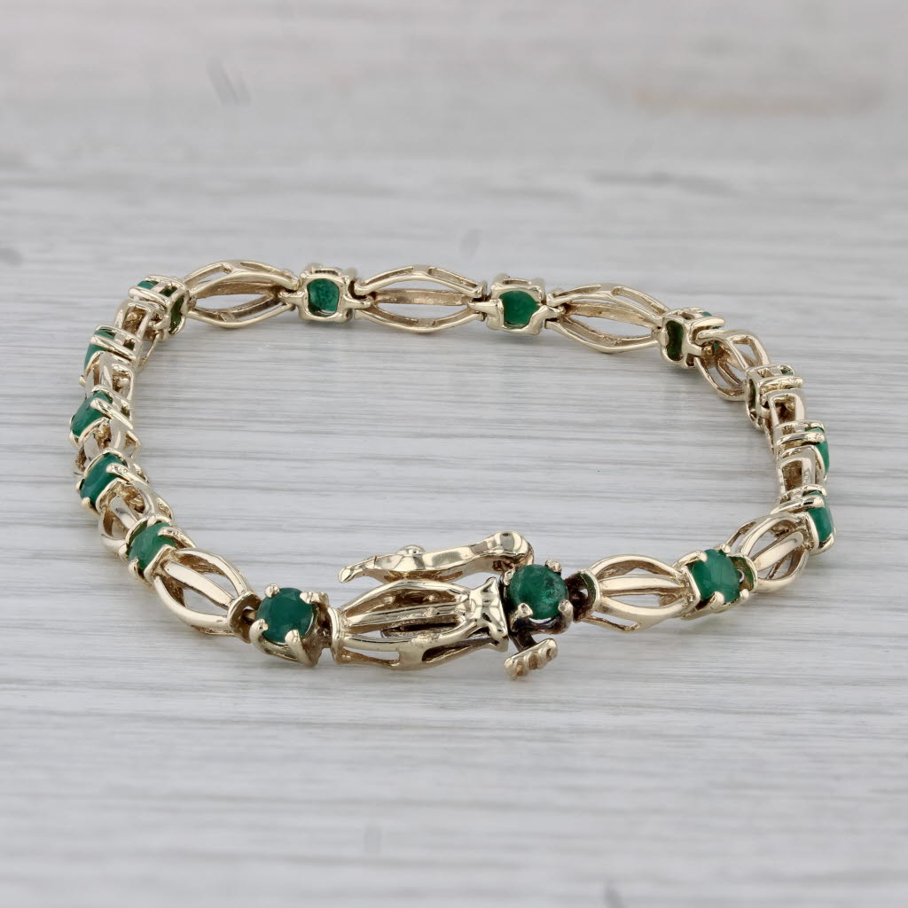 Gray 1.60ctw Emerald Bracelet 10k Yellow Gold 6.75" 4.3mm