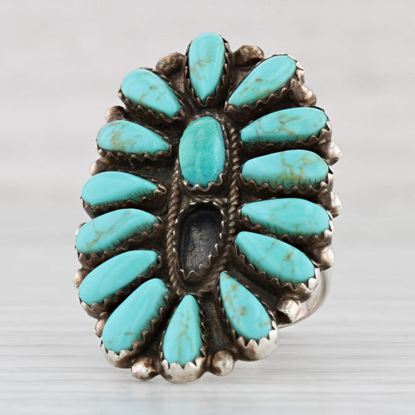 Light Gray Vintage Native American Turquoise Ring Sterling Silver Size 7.5 Navajo P. Jones