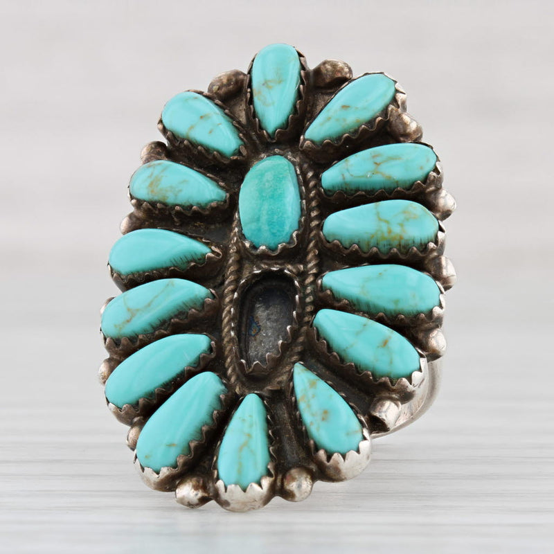 Light Gray Vintage Native American Turquoise Ring Sterling Silver Size 7.5 Navajo P. Jones