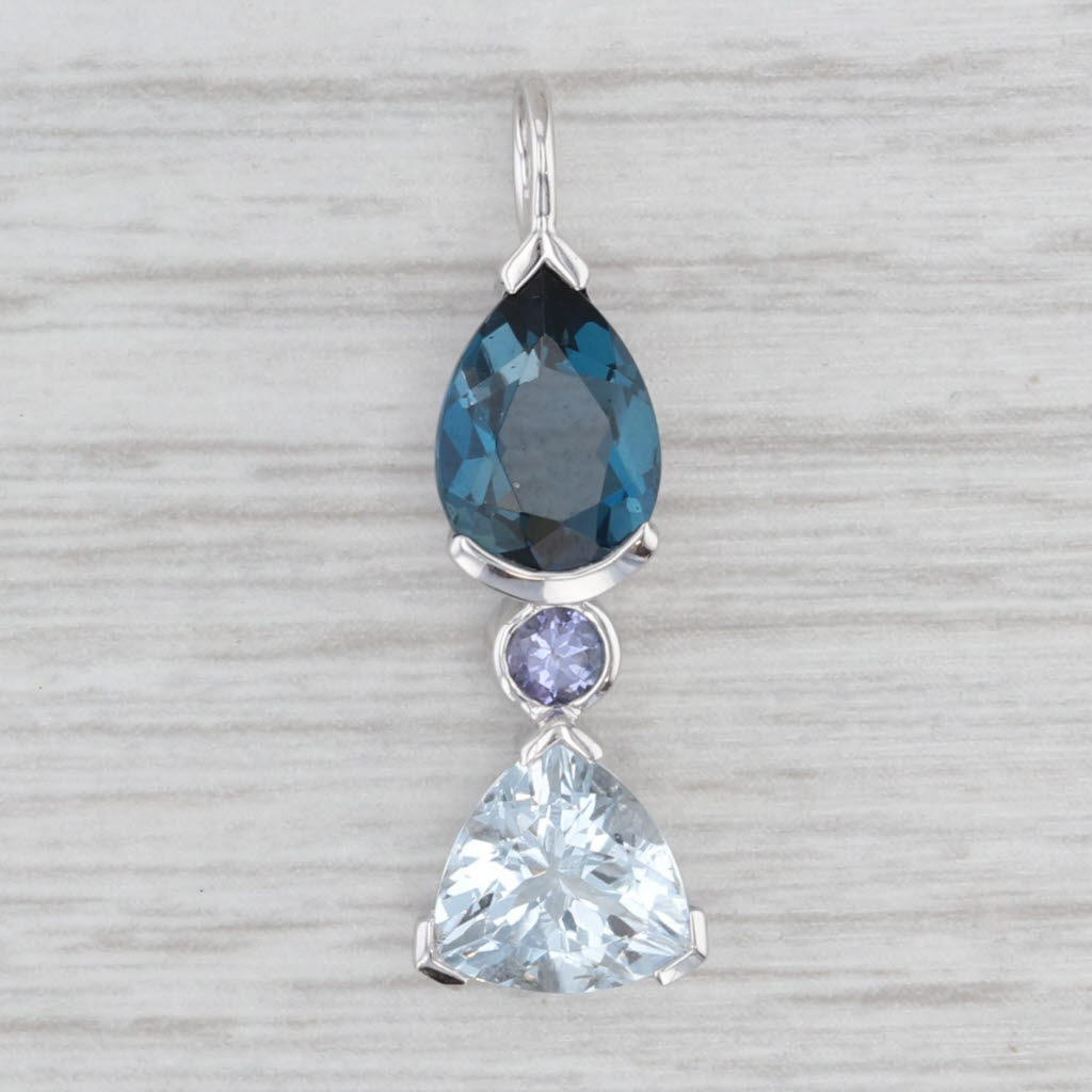 Light Gray 3.70ctw Aquamarine London Blue Topaz Tanzanite Drop Pendant 14k White Gold