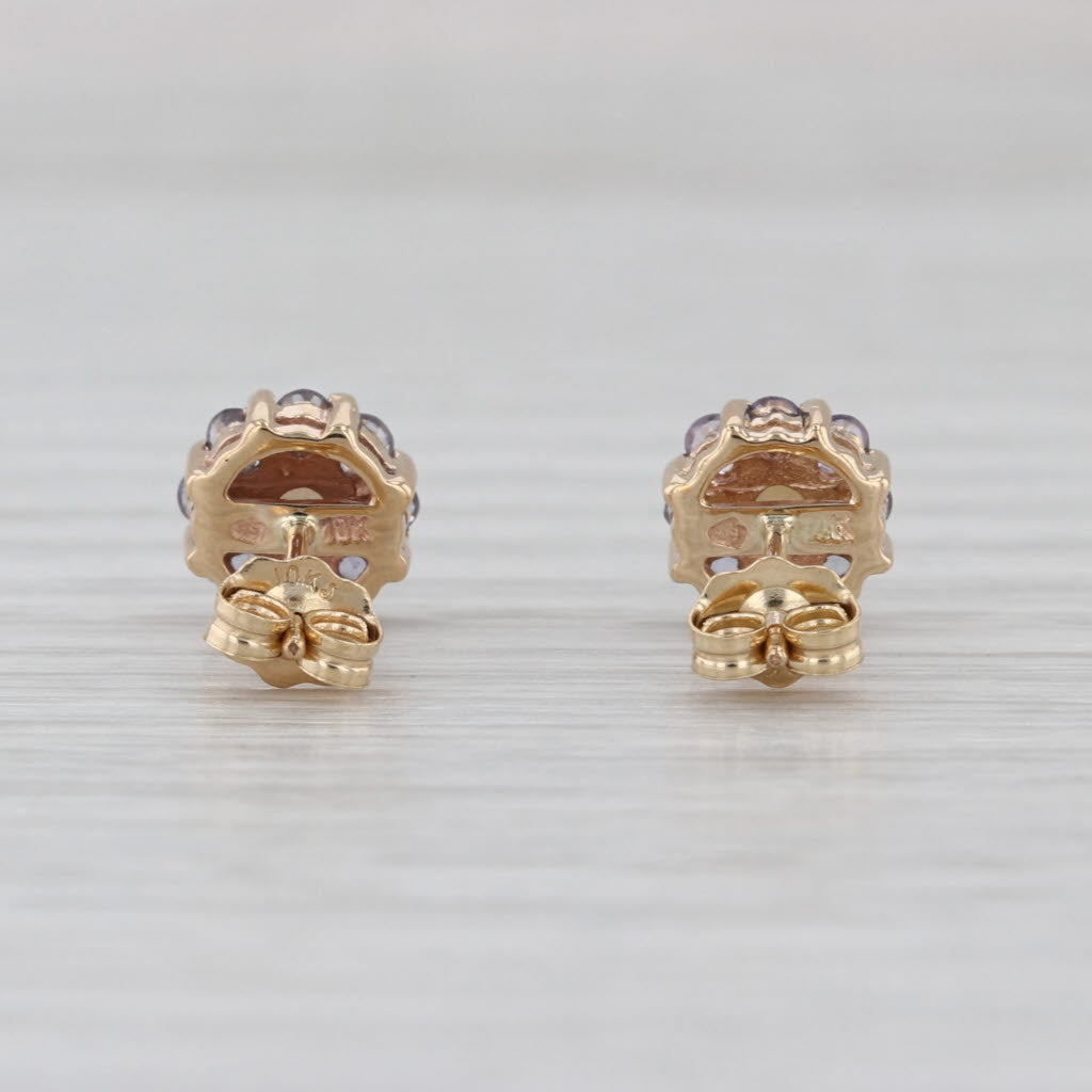 Opal Tanzanite Halo Stud Earrings 10k Yellow Gold Flower Studs