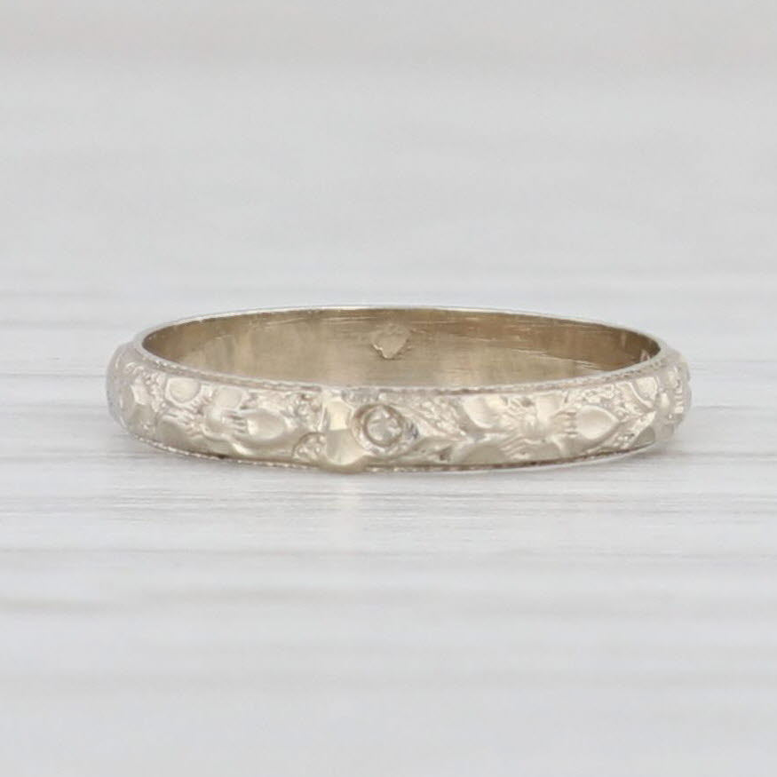 Light Gray Antique Otsby Barton Floral Baby Ring 14k White Gold Small Size