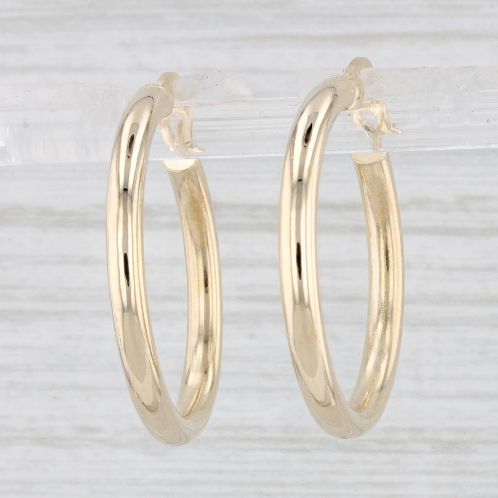 Light Gray Round Hoop Earrings 14k Yellow Gold Snap Top Pierced Hoops