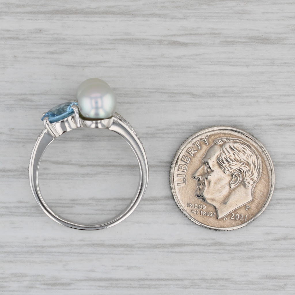 Gray Cultured Pearl 1.63ctw Blue Topaz Diamond Ring Platinum Size 6.5