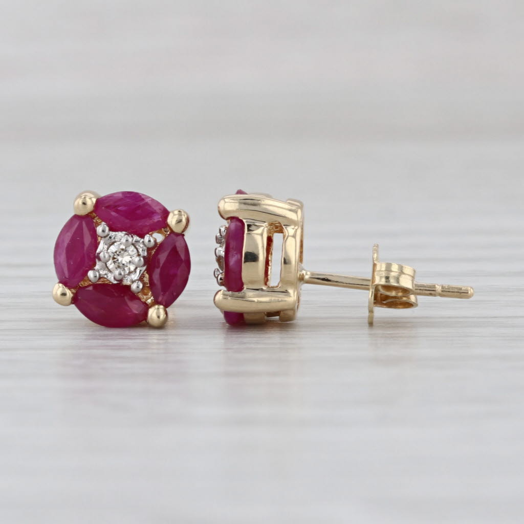 1.26ctw Ruby Diamond Stud Earrings 14k Yellow Gold Round Studs