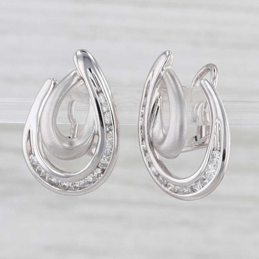0.40ctw Diamond Loops Drop Earrings 14k White Gold Omega Backs