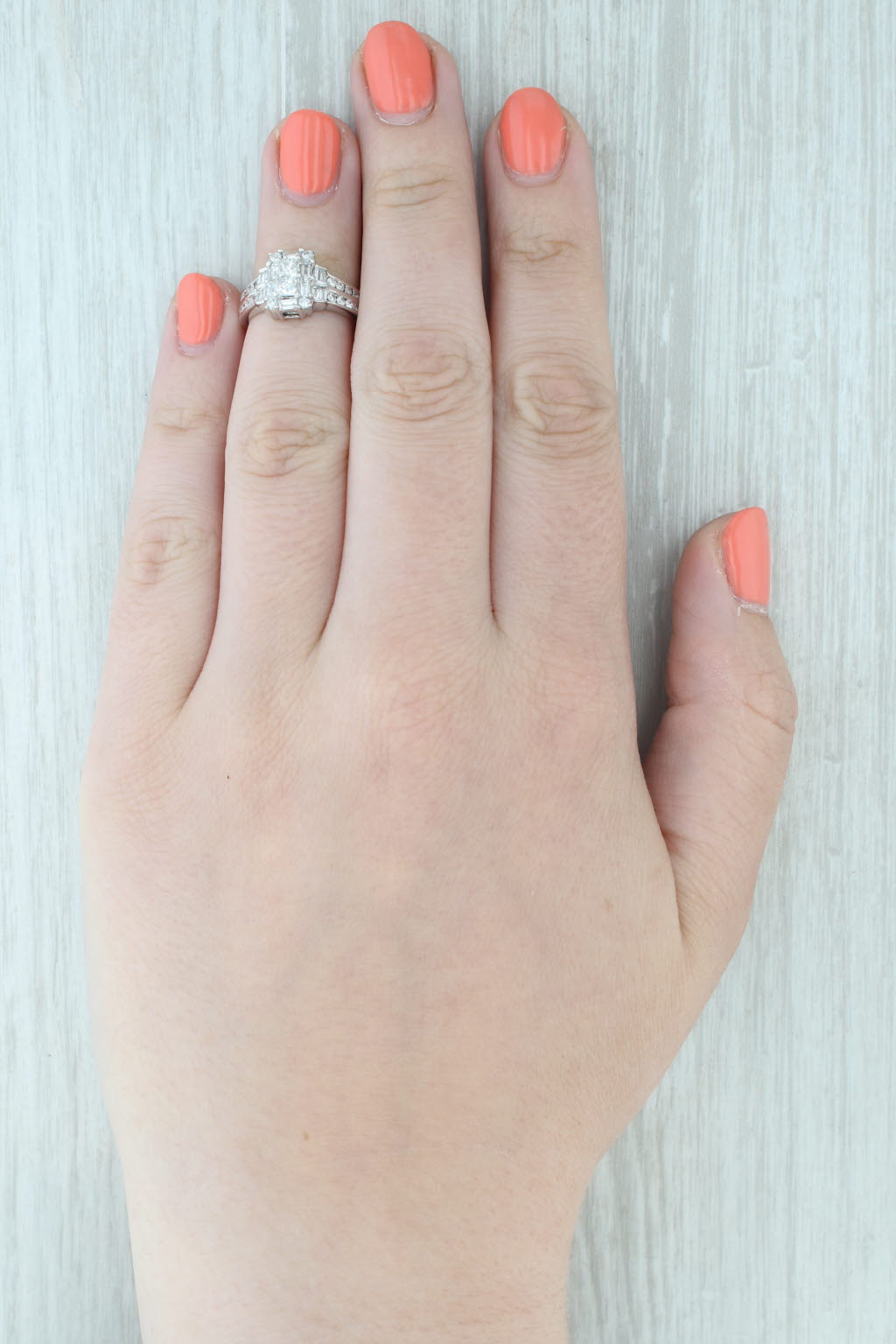 Light Gray 0.98ctw Diamond Engagement Ring 14k White Gold Size 4.25
