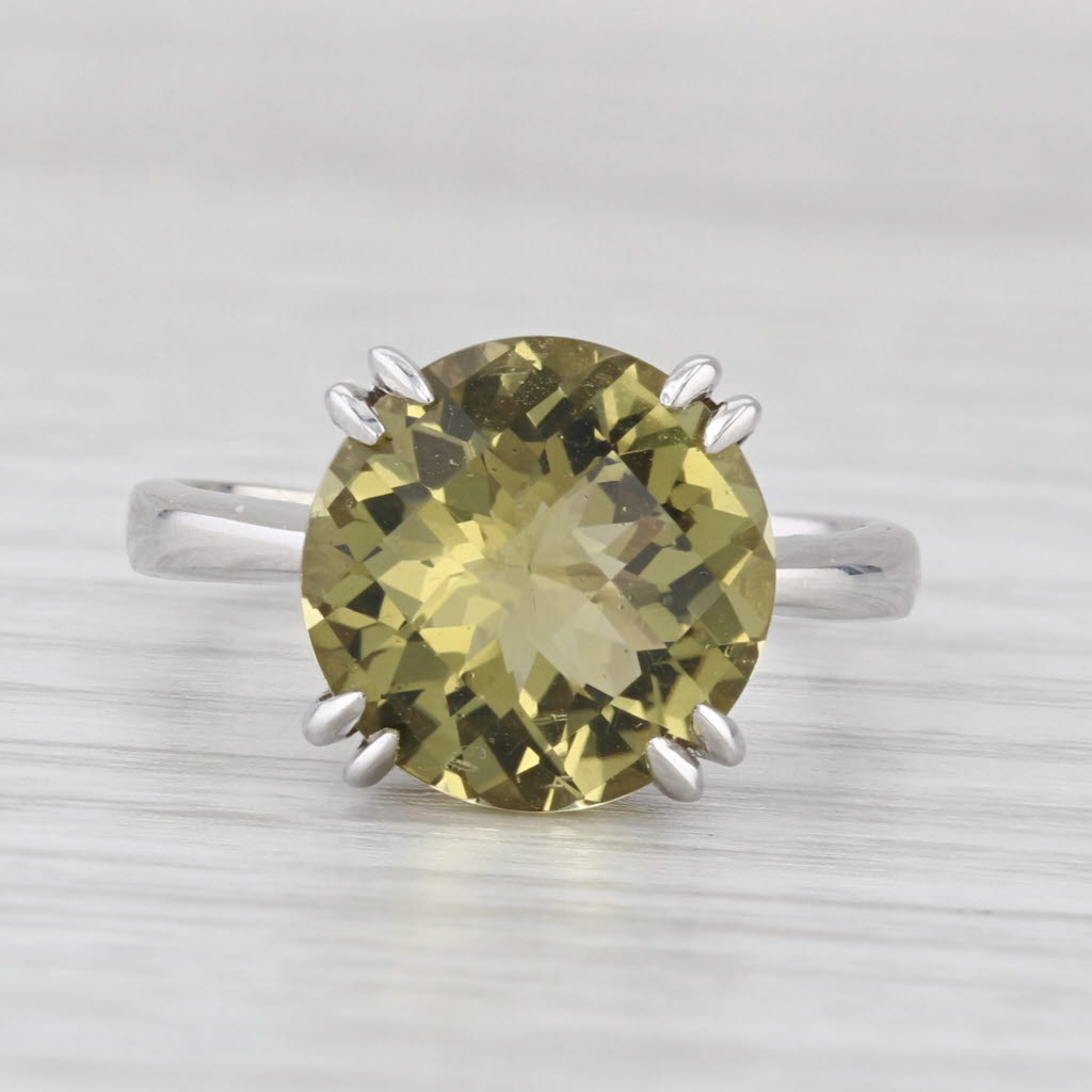 5.47ct Green Quartz Solitaire Ring 14k White Gold Size 8.25