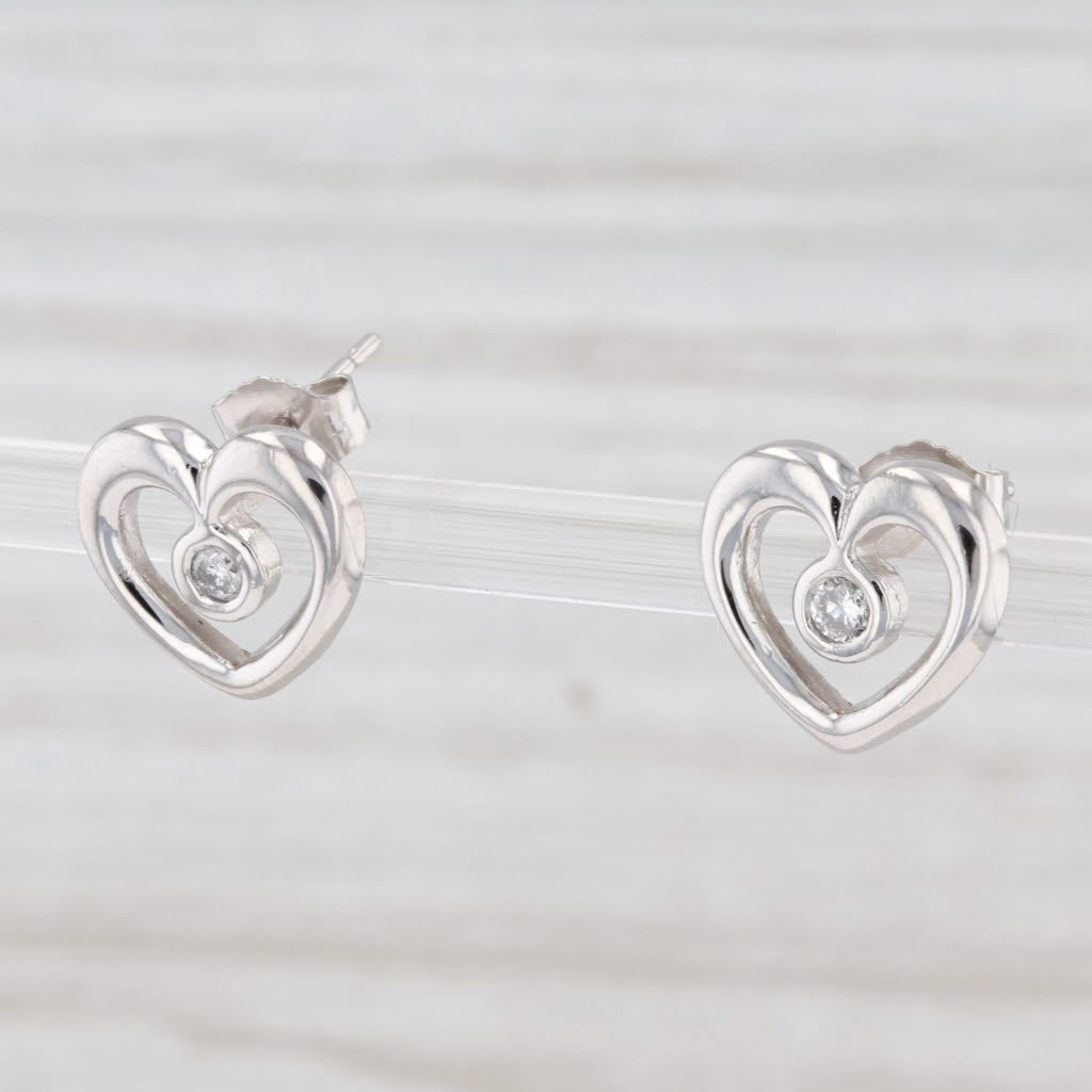 Diamond Heart Stud Earrings 900 Platinum Pierced Open Heart Studs