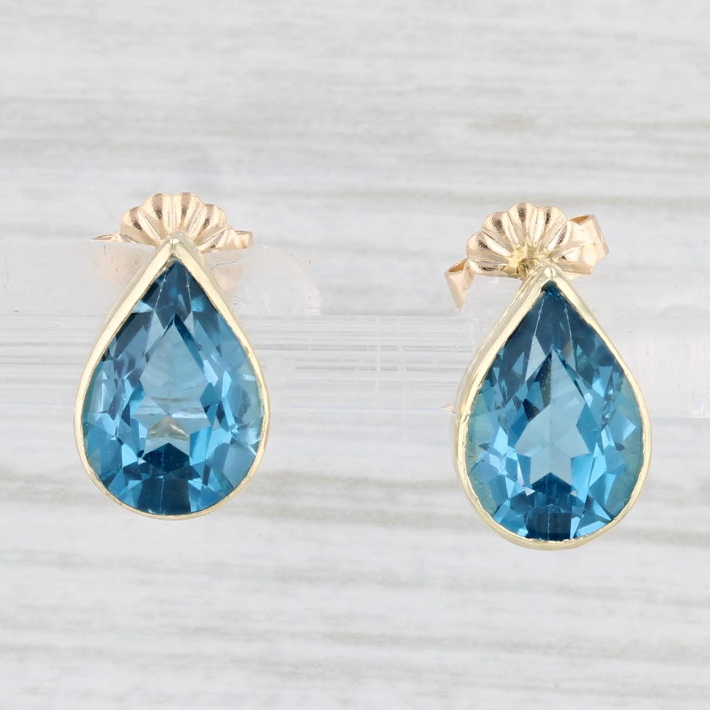 Light Gray 5.34ctw Blue Topaz Teardrop Stud Earrings 14k Yellow Gold