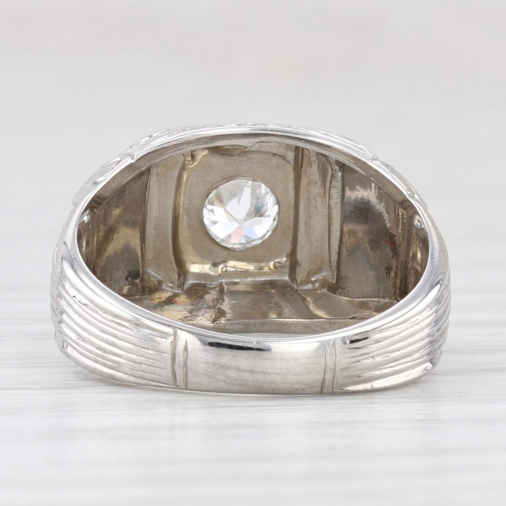 Light Gray Vintage 0.22ct Round Diamond Solitaire Engagement Ring 18k Gold Floral Size 4.75