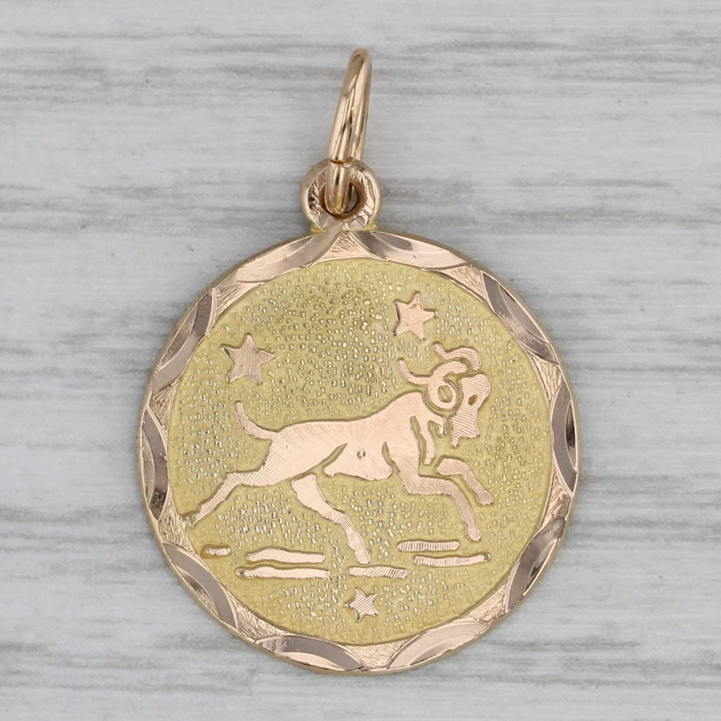 Gray Taurus Birth Sign Astrology Pendant 14k Yellow Rose Gold Ram Charm