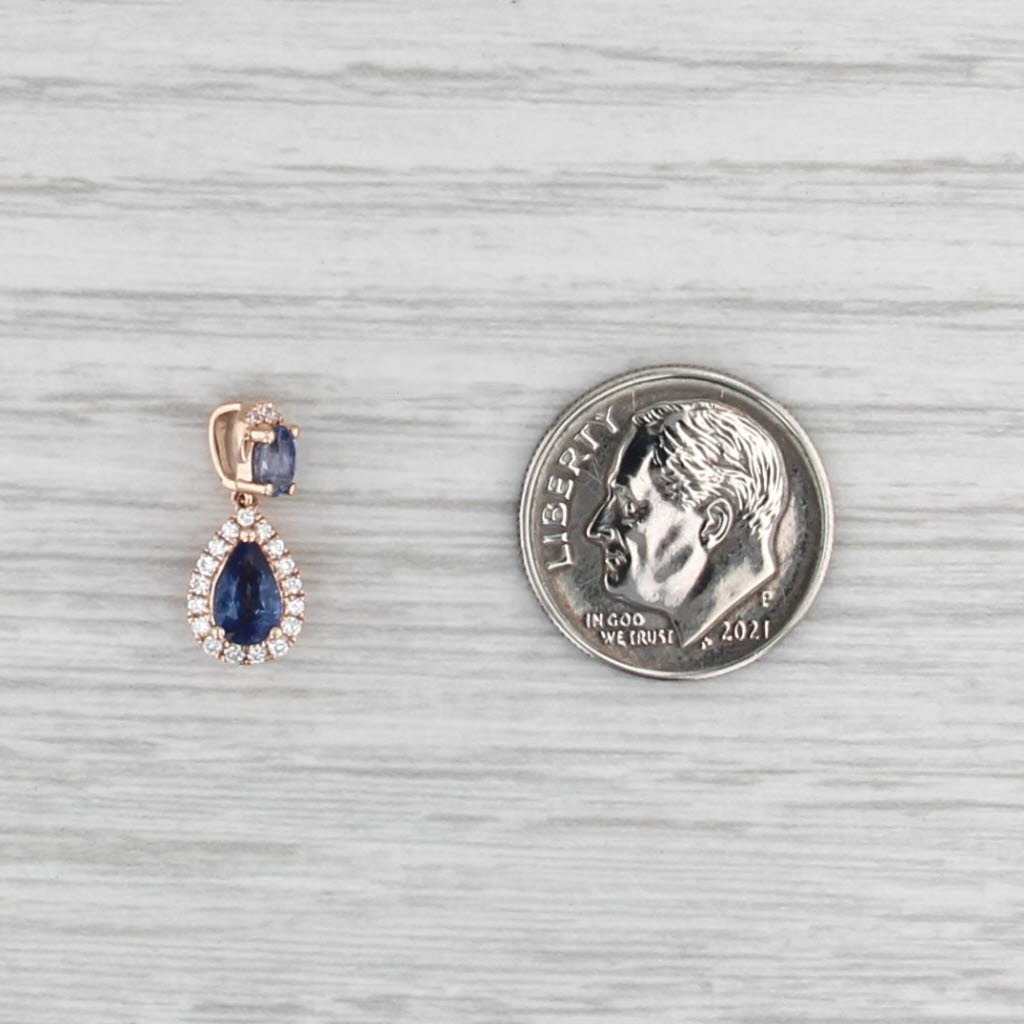 Le Vian 0.79ctw Blue Sapphire Diamond Halo Teardrop Pendant 14k Rose Gold Small