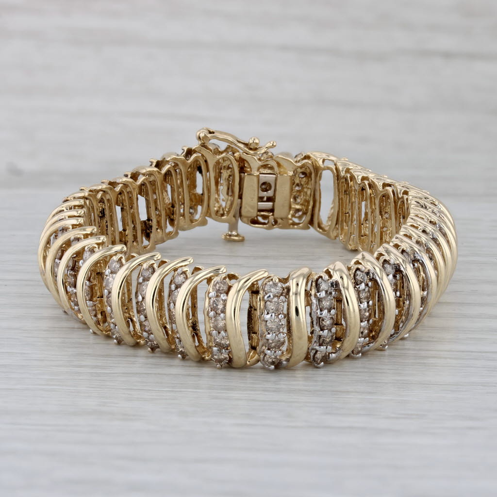 Gray 6.75ctw Diamond Scalloped Gold Bracelet 10k Yellow Gold 7" 12.2mm