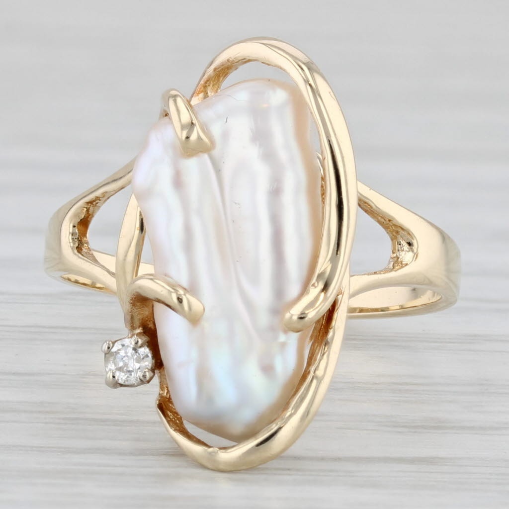 Light Gray Cultured Pearl Diamond Accent Ring 14k Yellow Gold Size 6