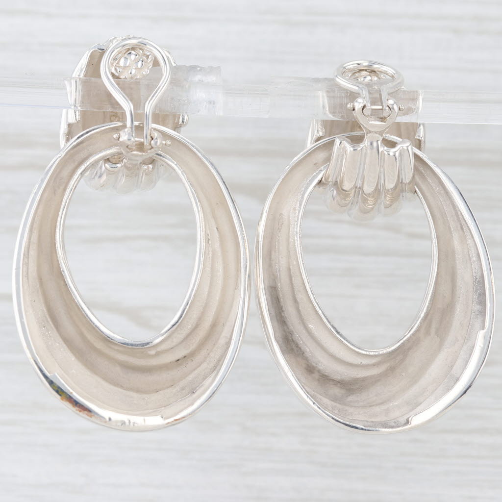 Light Gray Tiffany Clip On Convertible Dangle Earrings Sterling Silver Scalloped Oval