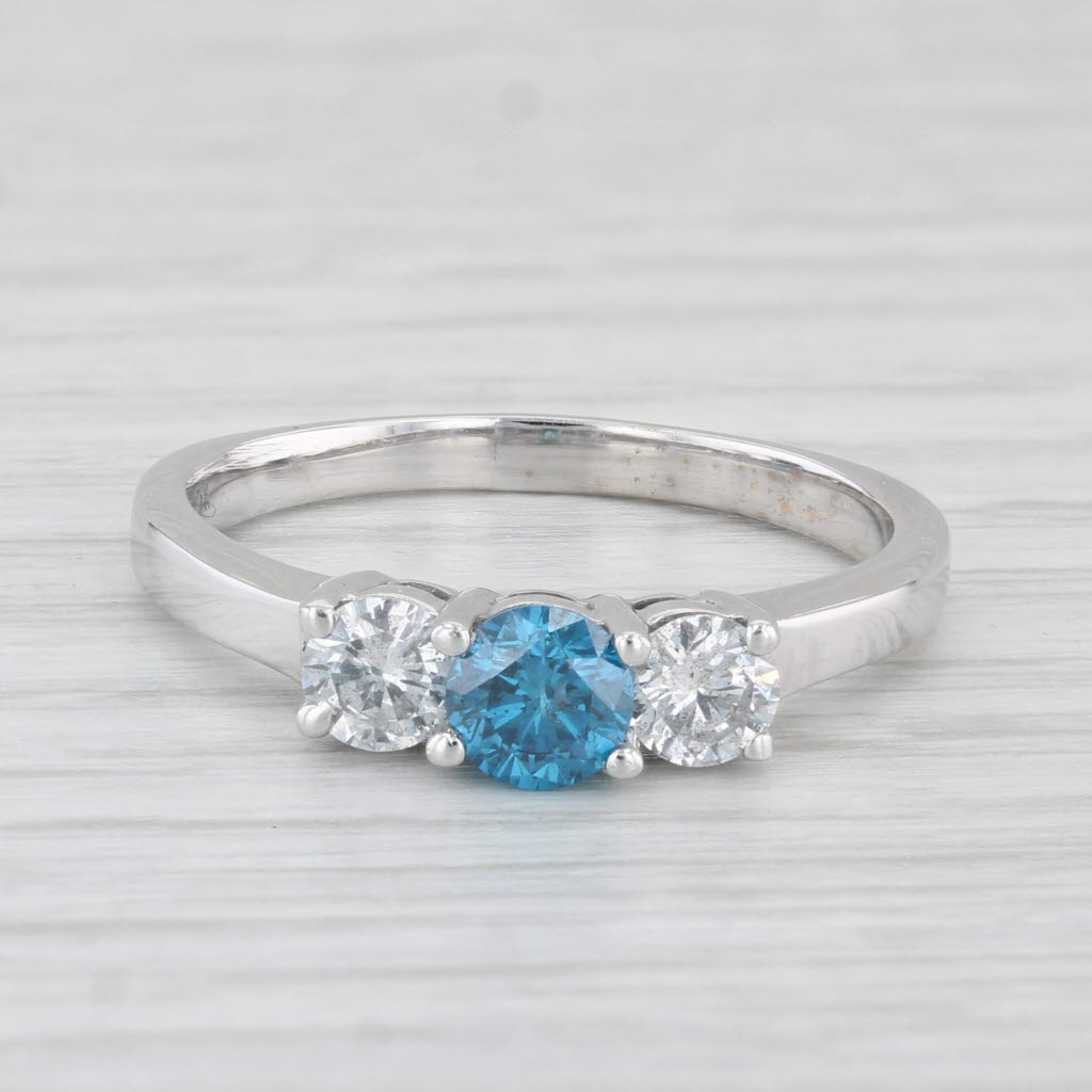 Light Gray 1ctw Round Blue White Diamond 3-tone Engagement Ring 14k White Gold Size 8.5