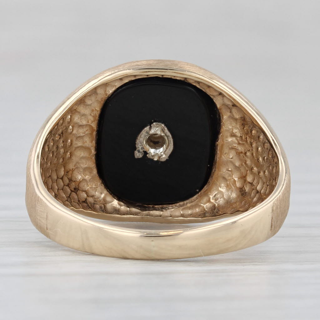 Gray Vintage Onyx Diamond Signet Ring 10k Yellow Gold Size 8