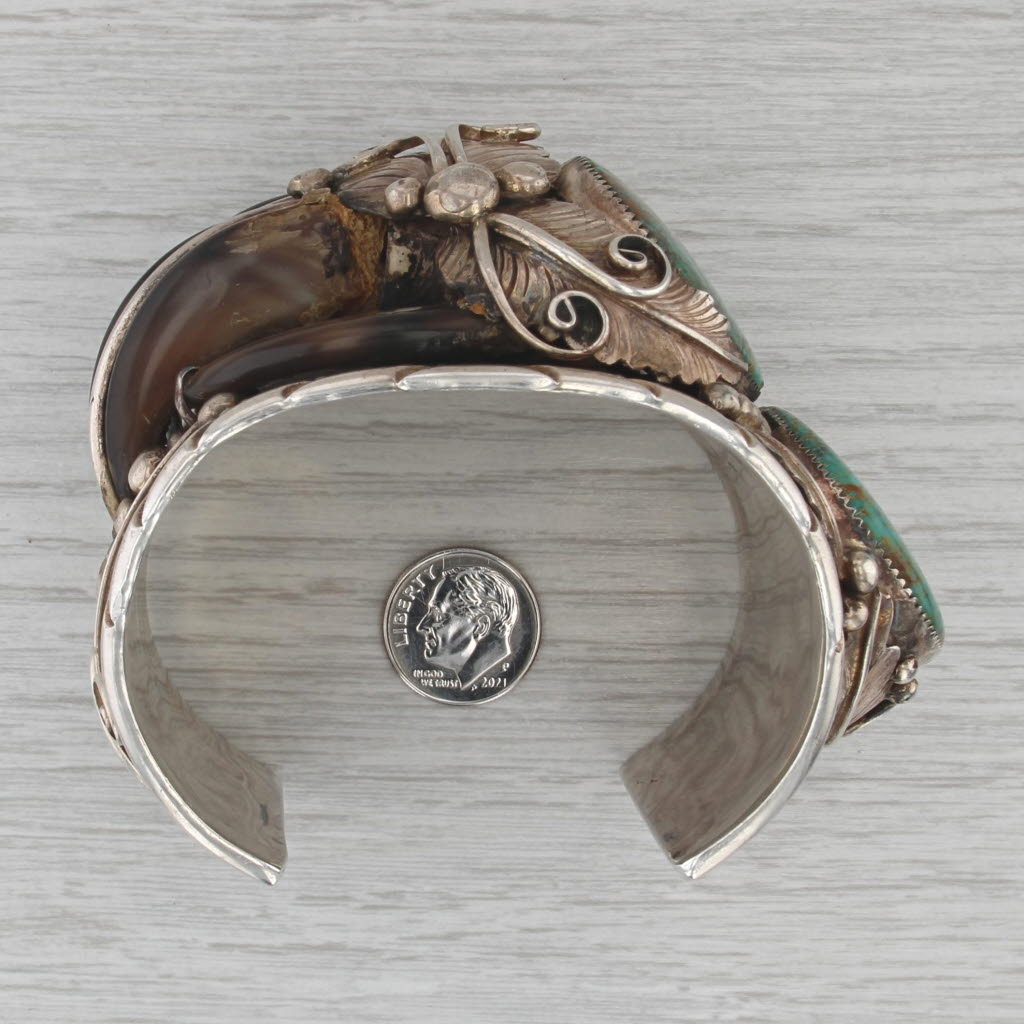 M Tsosie Animal Claw Turquoise Native American Cuff Bracelet Sterling Silver