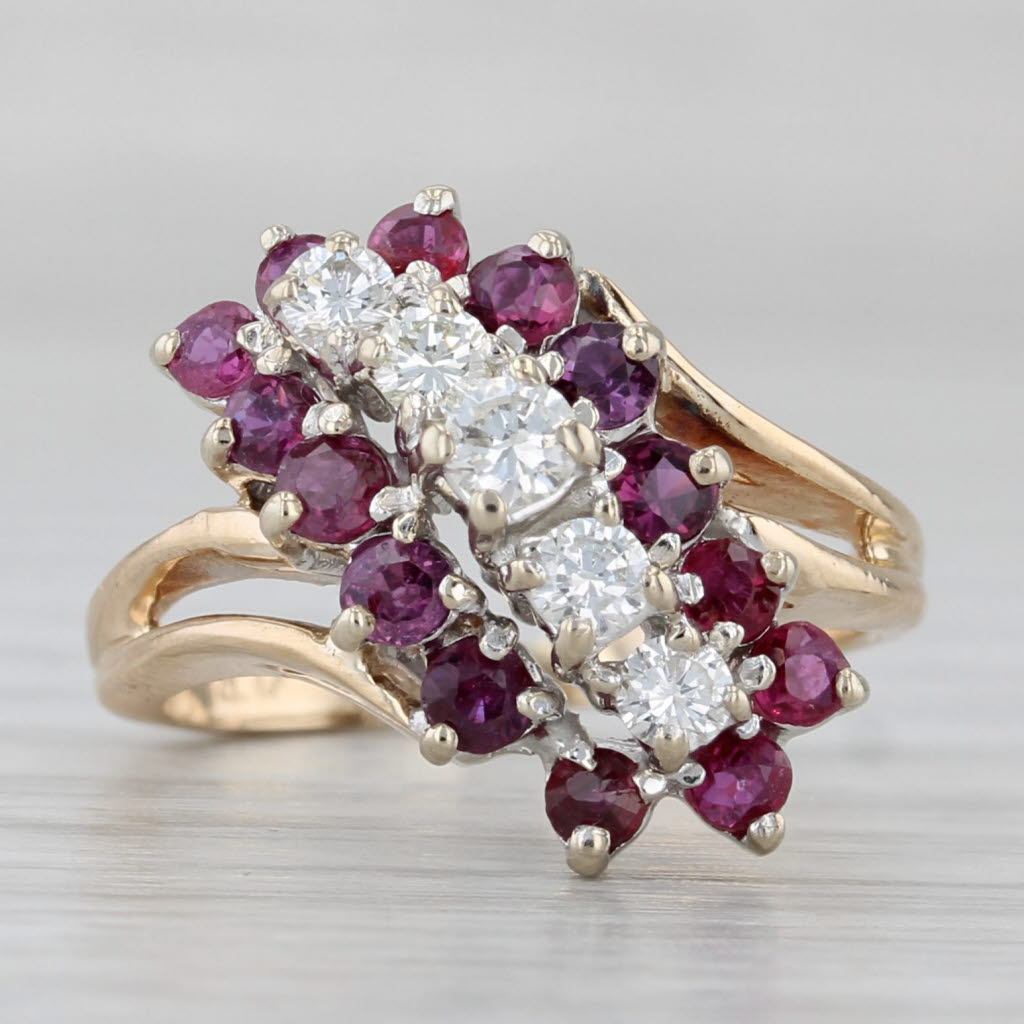 Gray 1.19ctw Diamond Ruby Cluster Bypass Ring 14k Yellow Gold Size 3.75