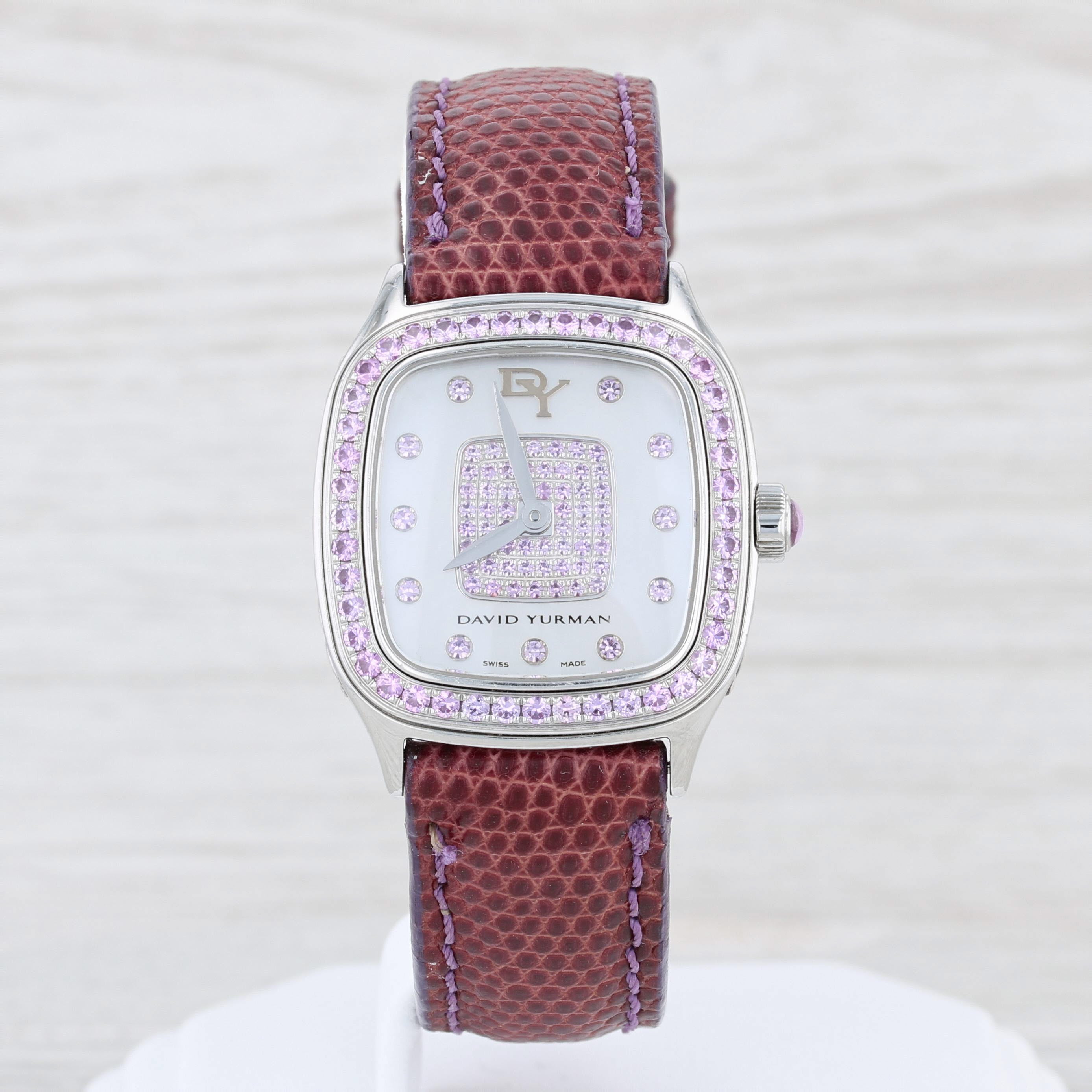 Light Gray David Yurman Thoroughbred Watch Steel Leather Quartz T304XS Pink Sapphire