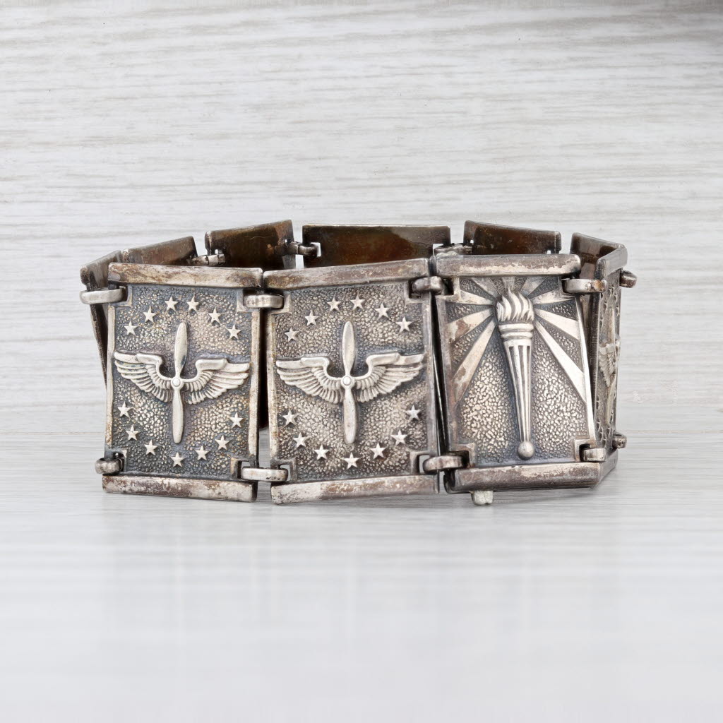 WWII USAAF Bracelet Sterling Silver 6.75" Vintage Airforce Military