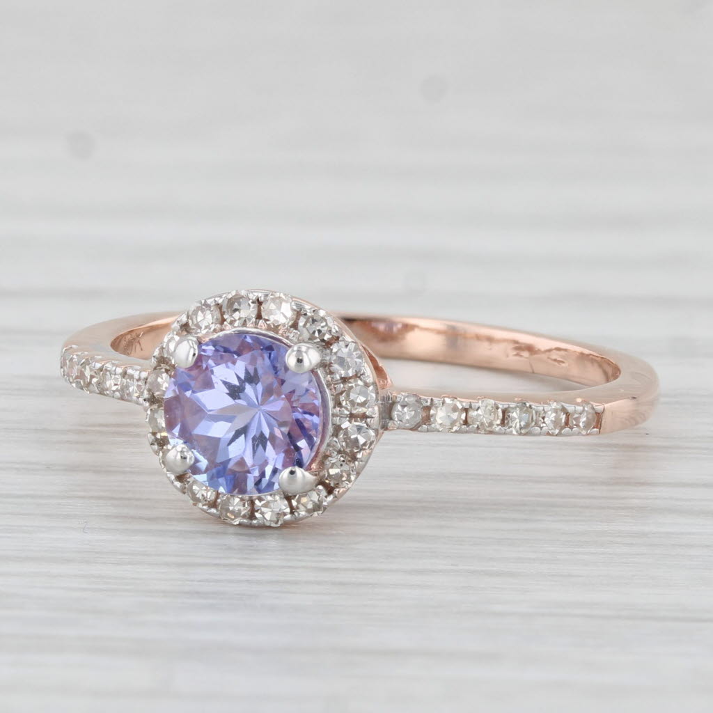 Light Gray 1ctw Round Tanzanite Diamond Halo Ring 10k Rose Gold Size 7.5 Engagement