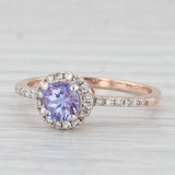 1ctw Round Tanzanite Diamond Halo Ring 10k Rose Gold Size 7.5 Engagement